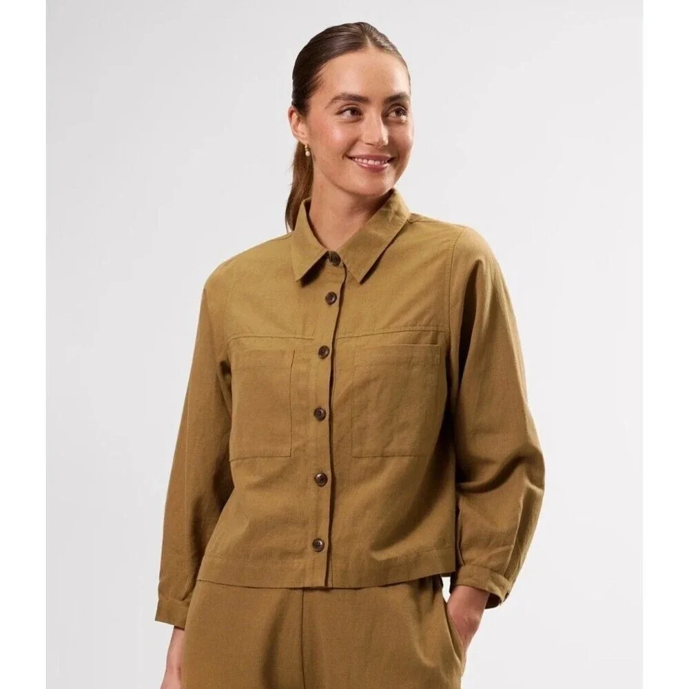 NWT Amour Vert Size XS Genevieve Cotton Linen Blend Jacket in Elm Green - Picture 1 of 5